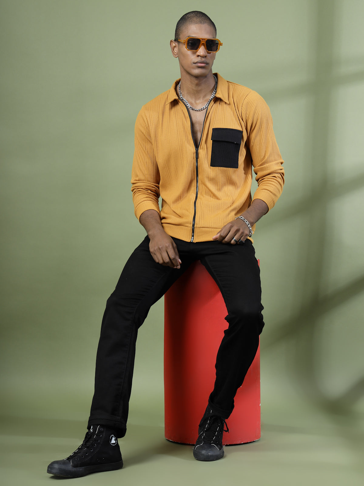 Men Cotton Fabric Rib Relaxed Fit T-Shirt