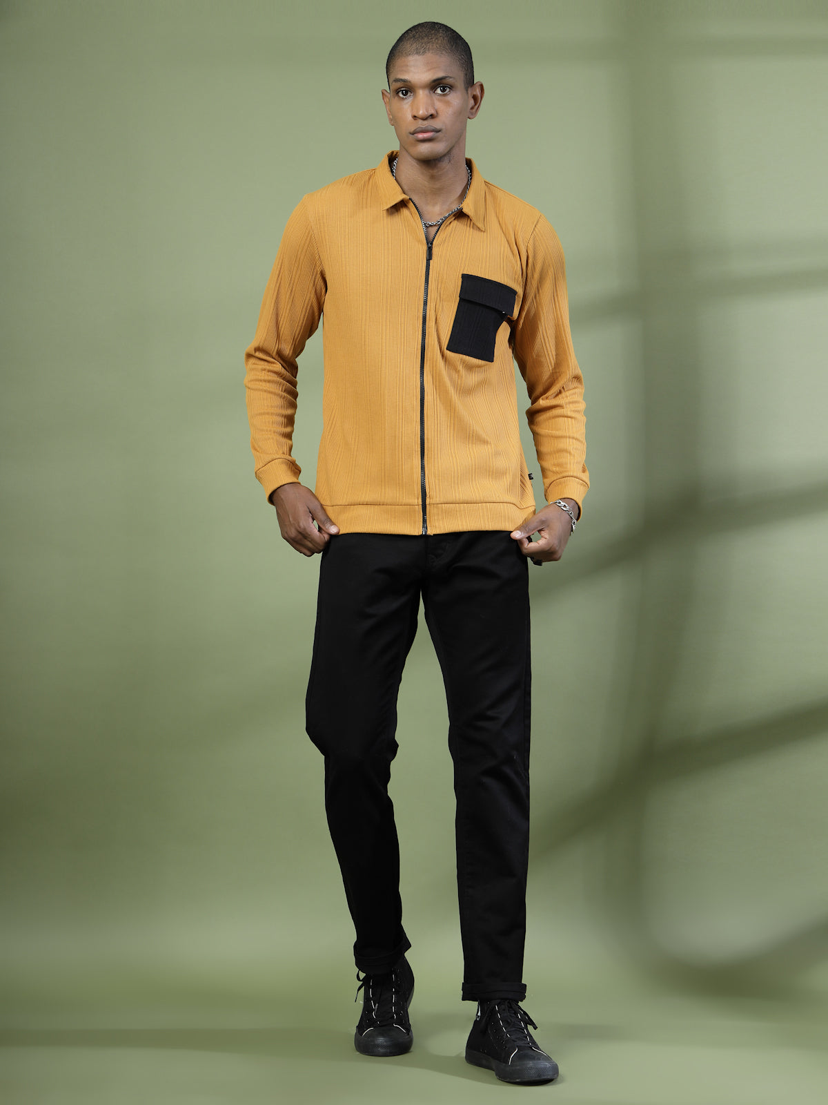 Men Cotton Fabric Rib Relaxed Fit T-Shirt