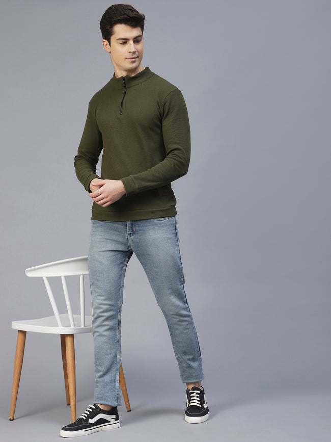 Men Olive Waffle Knit T-shirt