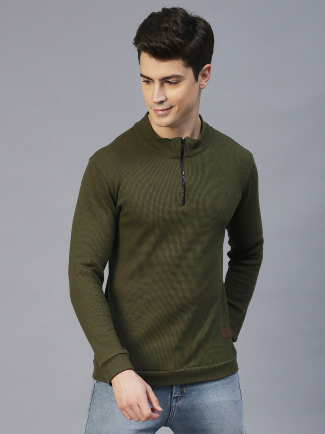 Men Olive Waffle Knit T-shirt