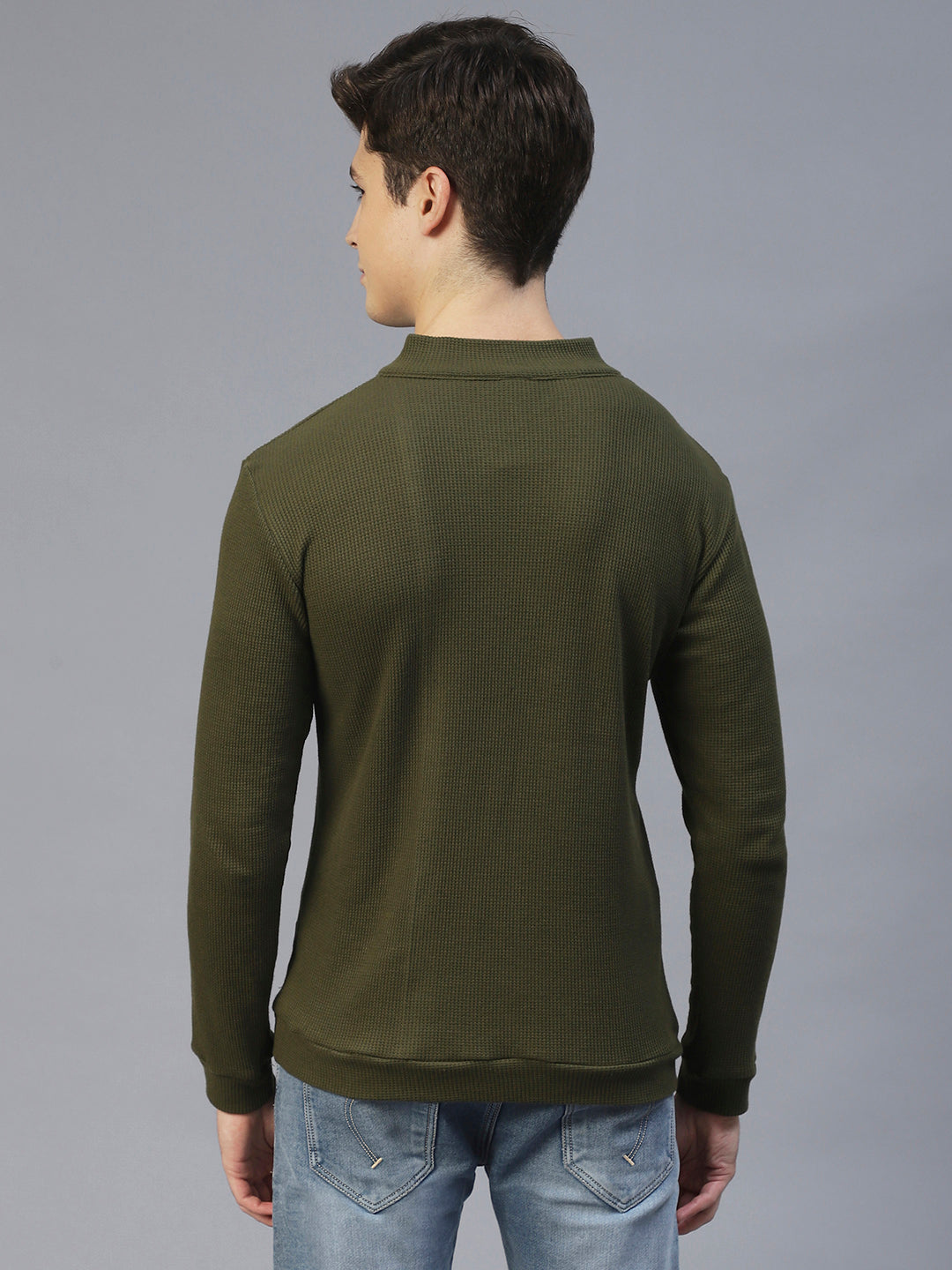 Men Olive Waffle Knit T-shirt