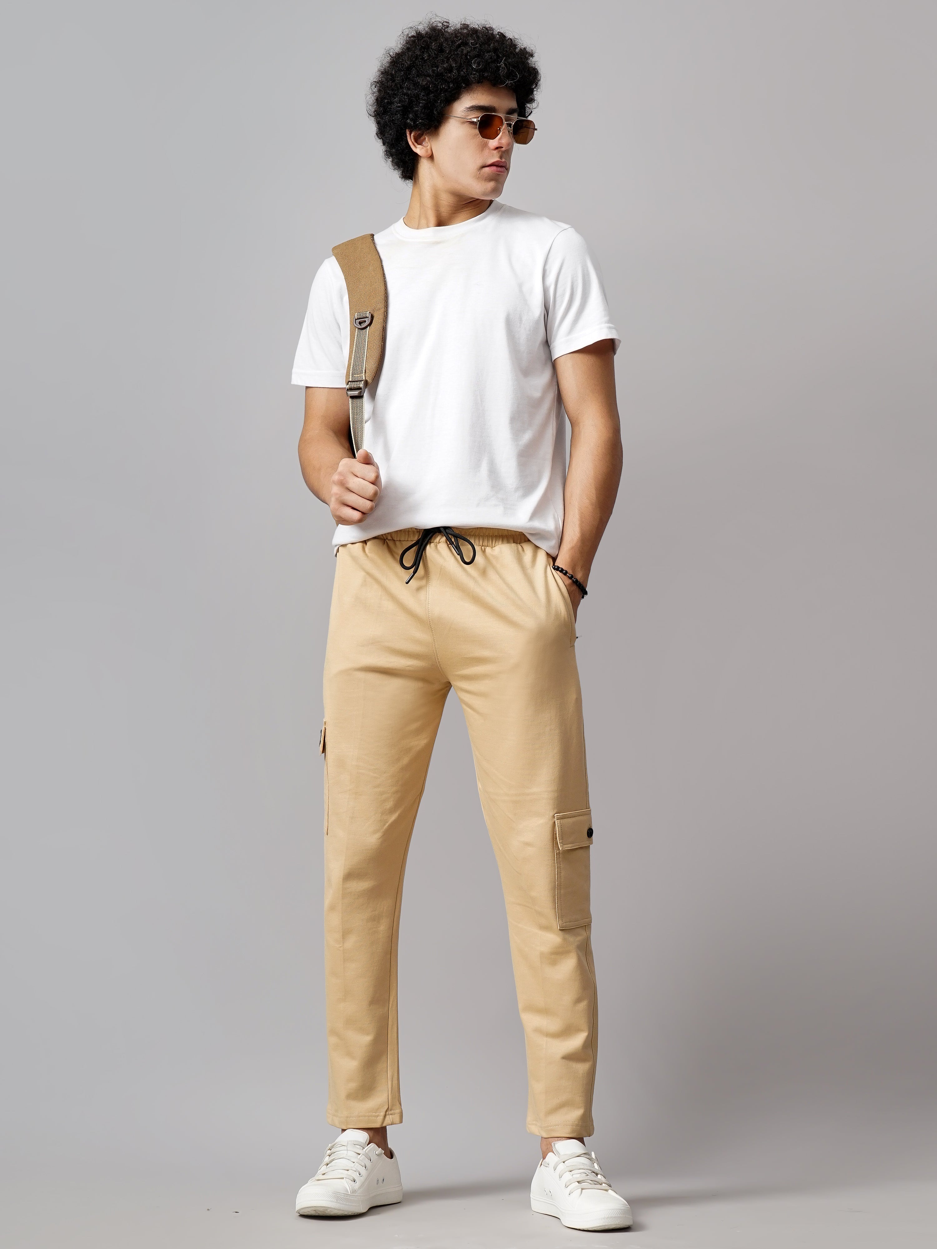 Men Offset Cream Knitted Cargo Pant