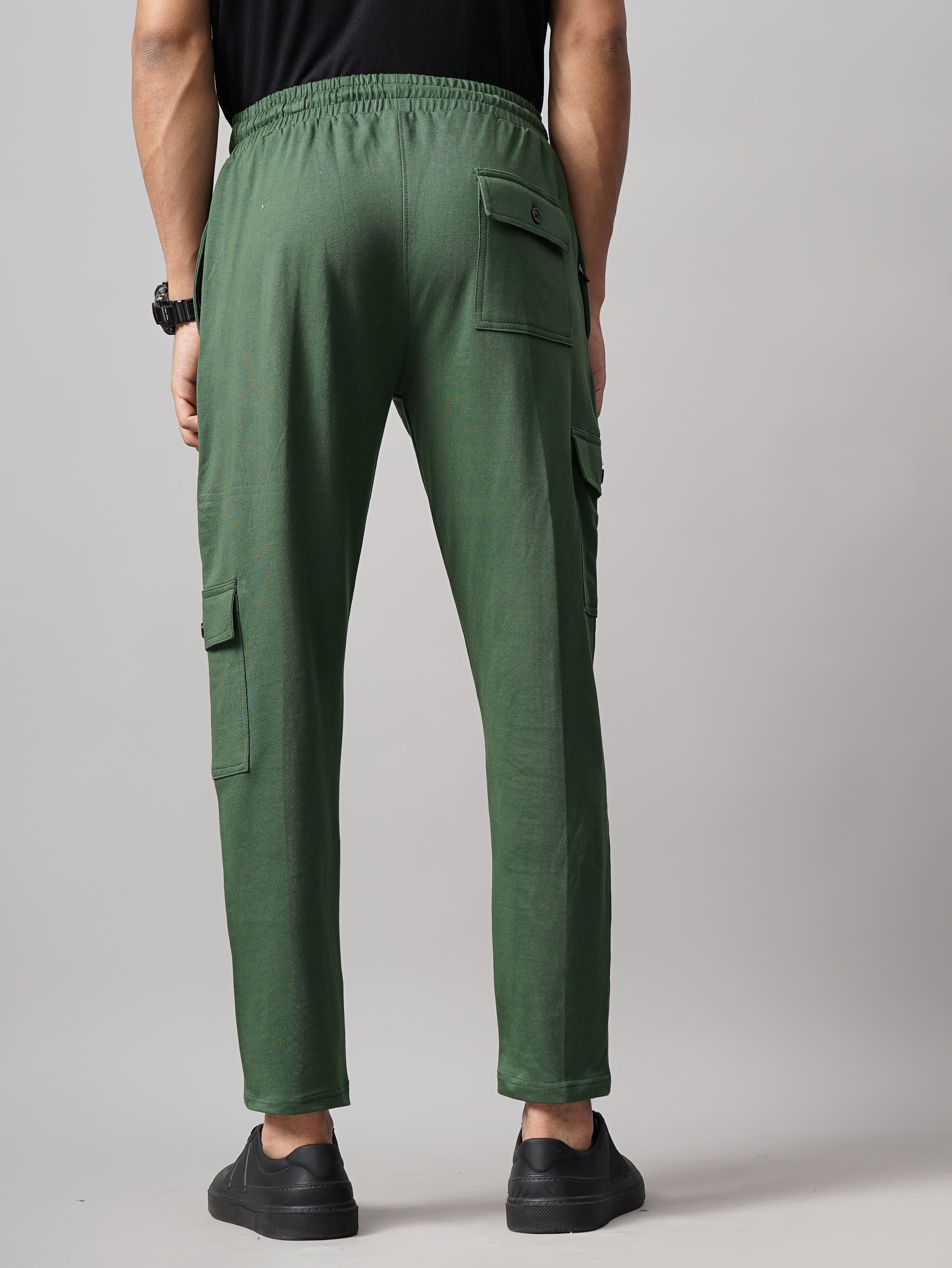 Men Offset Olive Knitted Cargo Pant