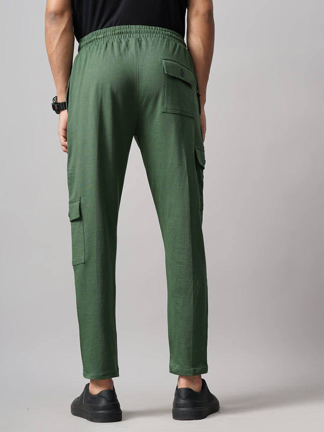 Men Offset Olive Knitted Cargo Pant