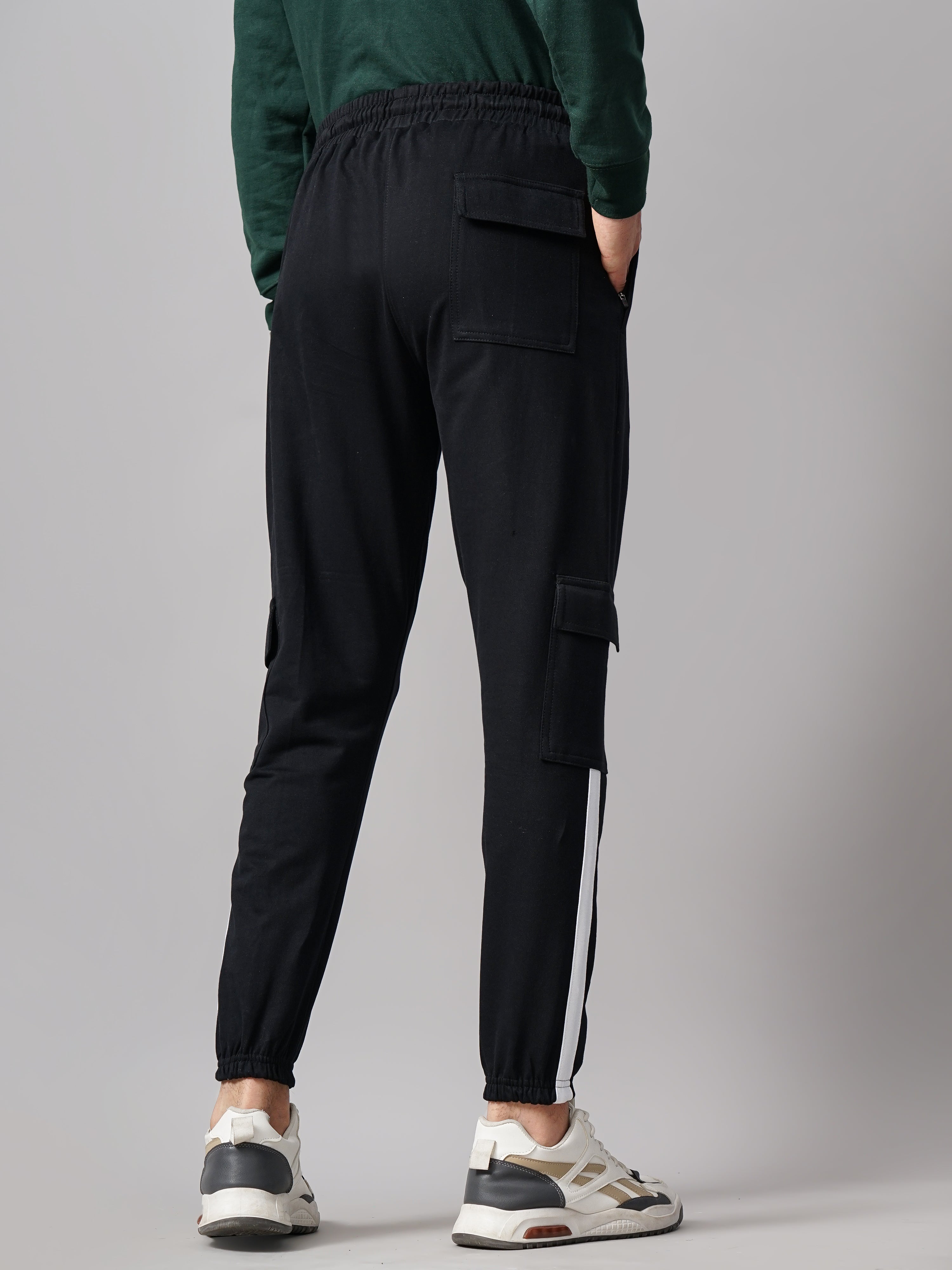 Men Sash Black Knitted Cargo Pant
