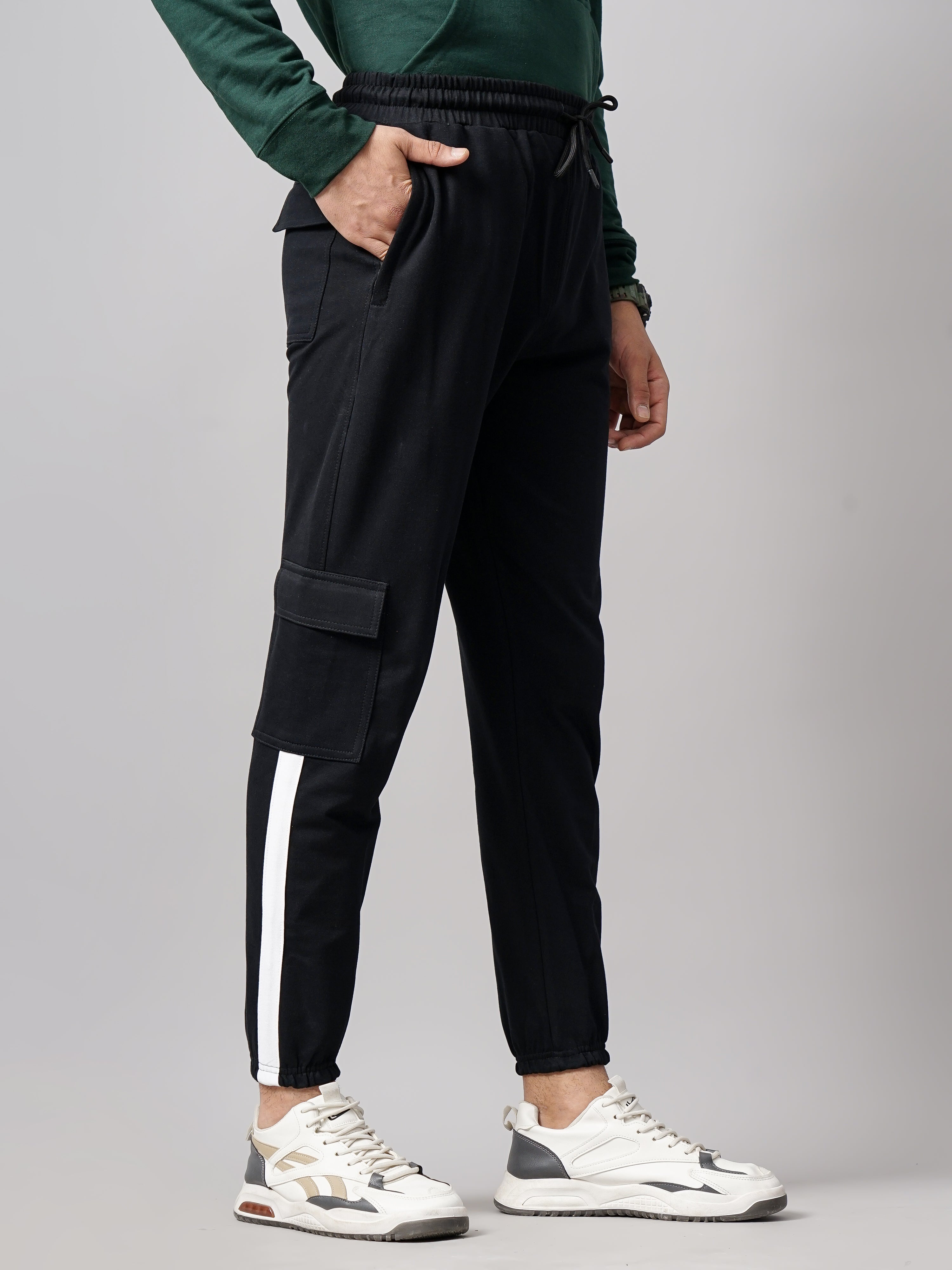 Men Sash Black Knitted Cargo Pant