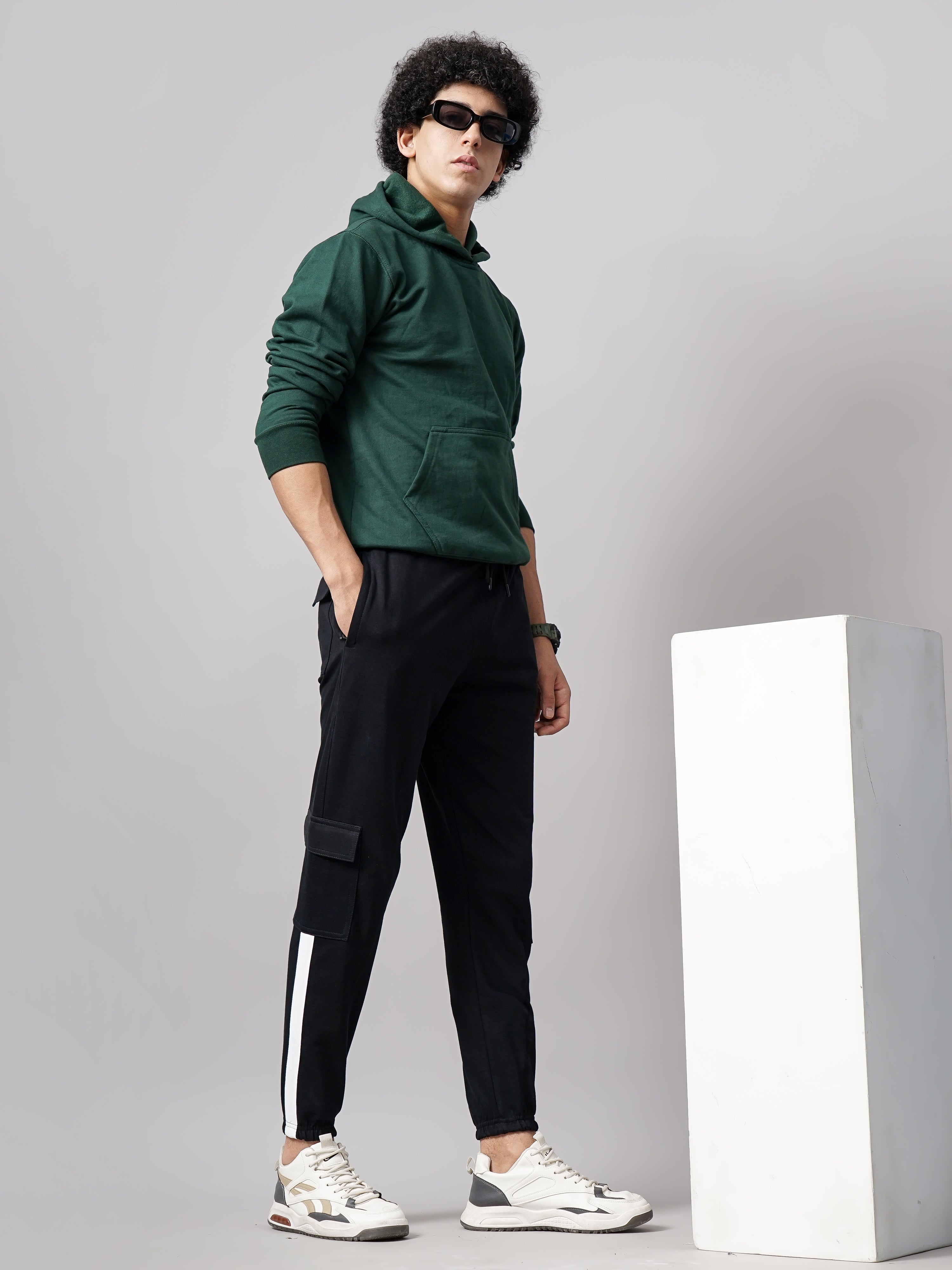 Men Sash Black Knitted Cargo Pant