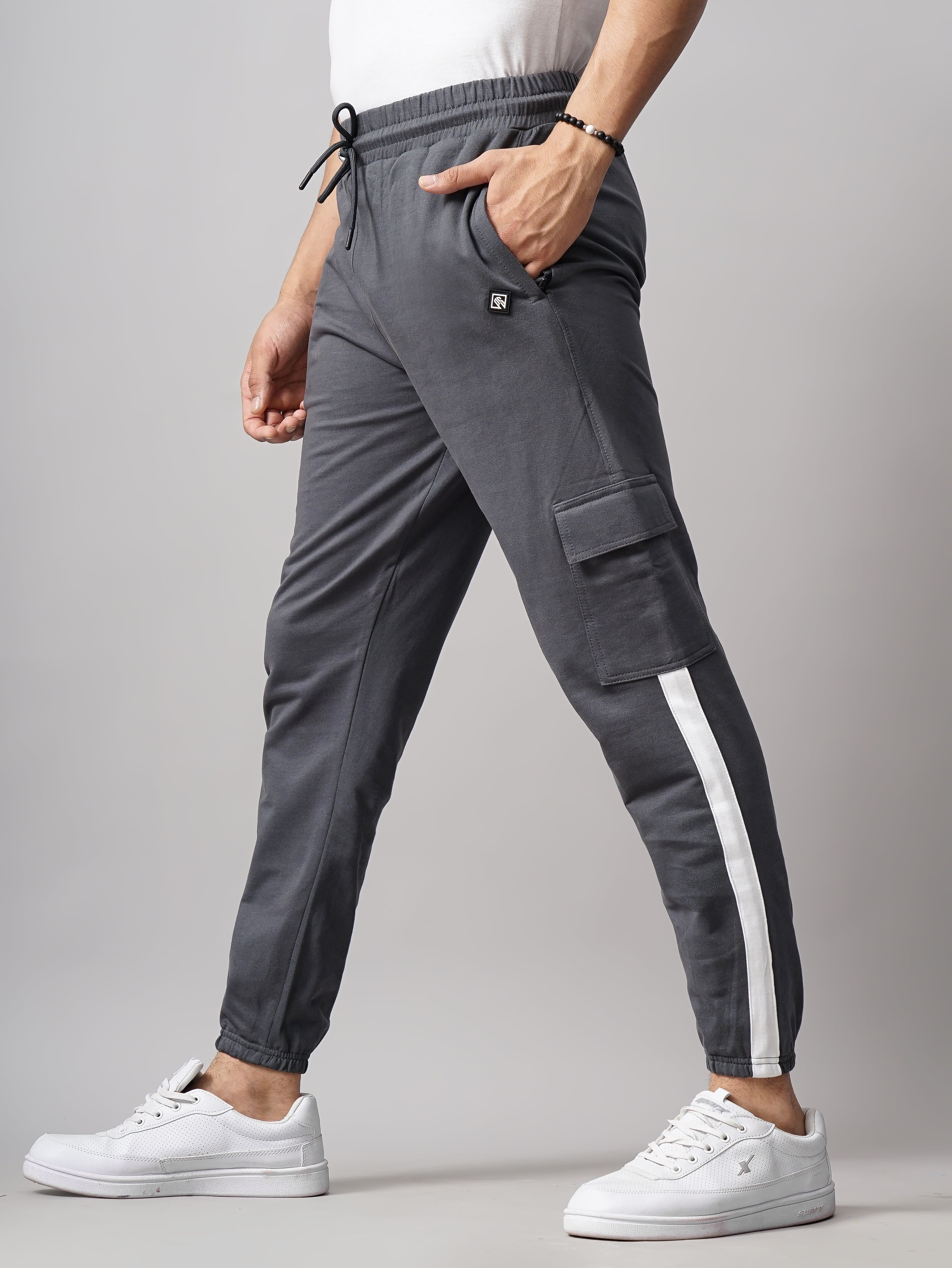 Men Sash Charcoal Knitted Cargo Pant