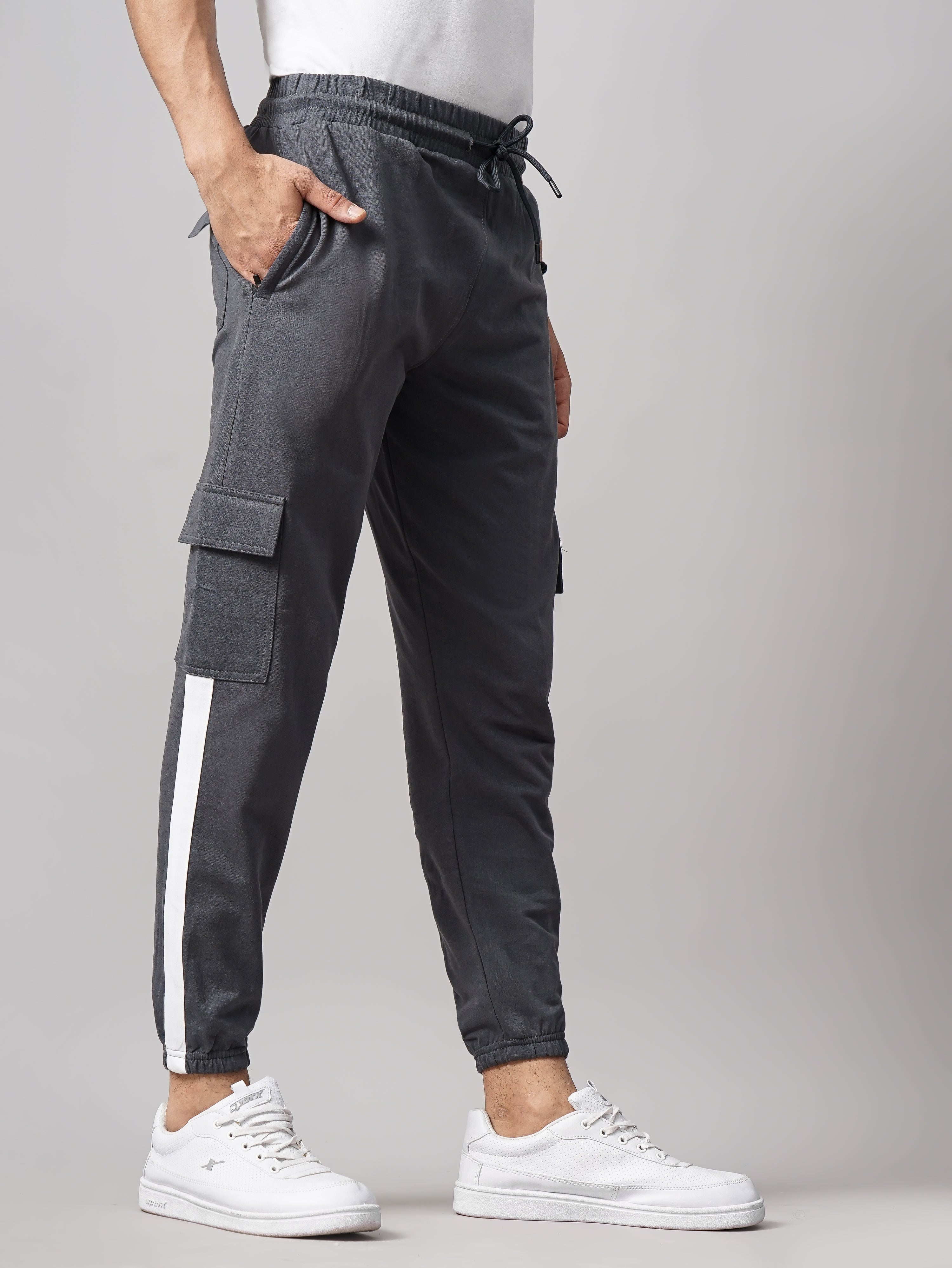 Men Sash Charcoal Knitted Cargo Pant