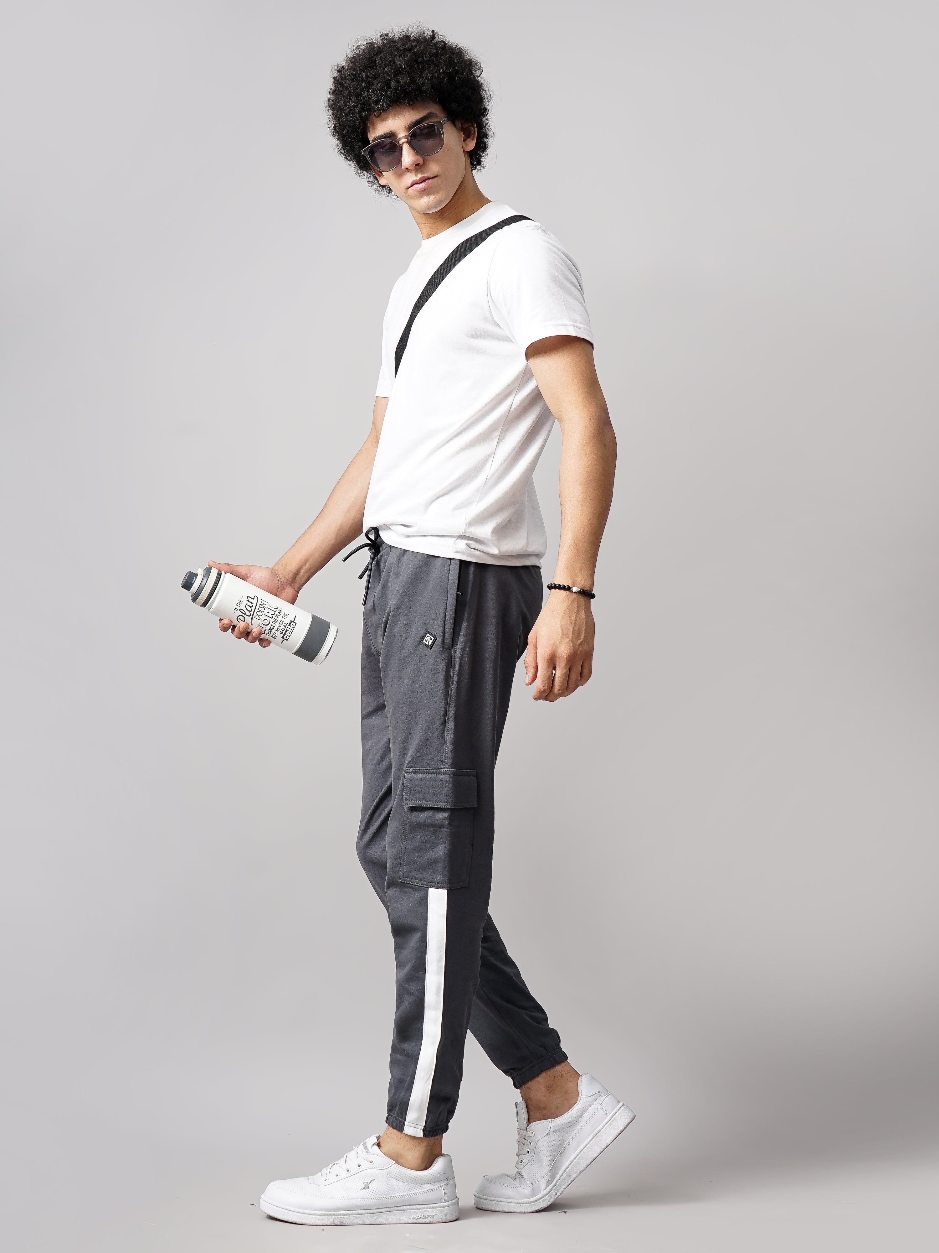 Men Sash Charcoal Knitted Cargo Pant