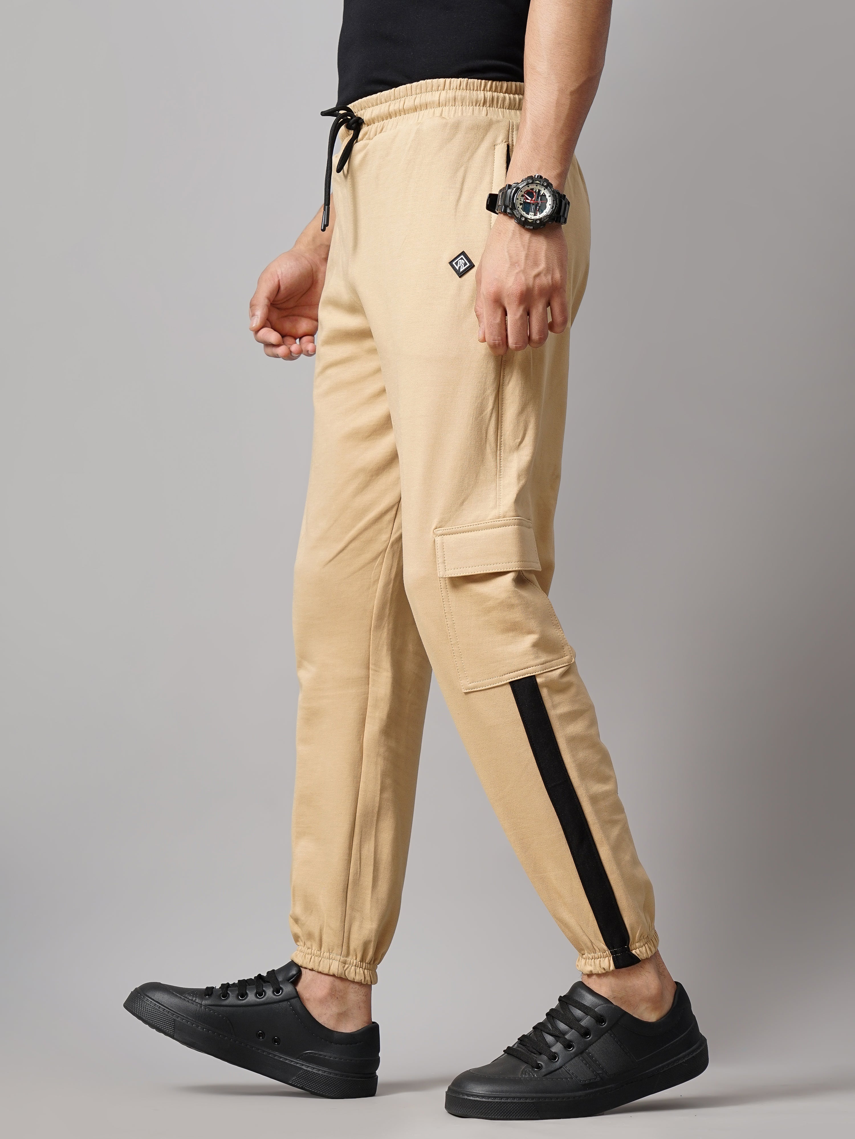 Men Sash Cream Knitted Cargo Pant