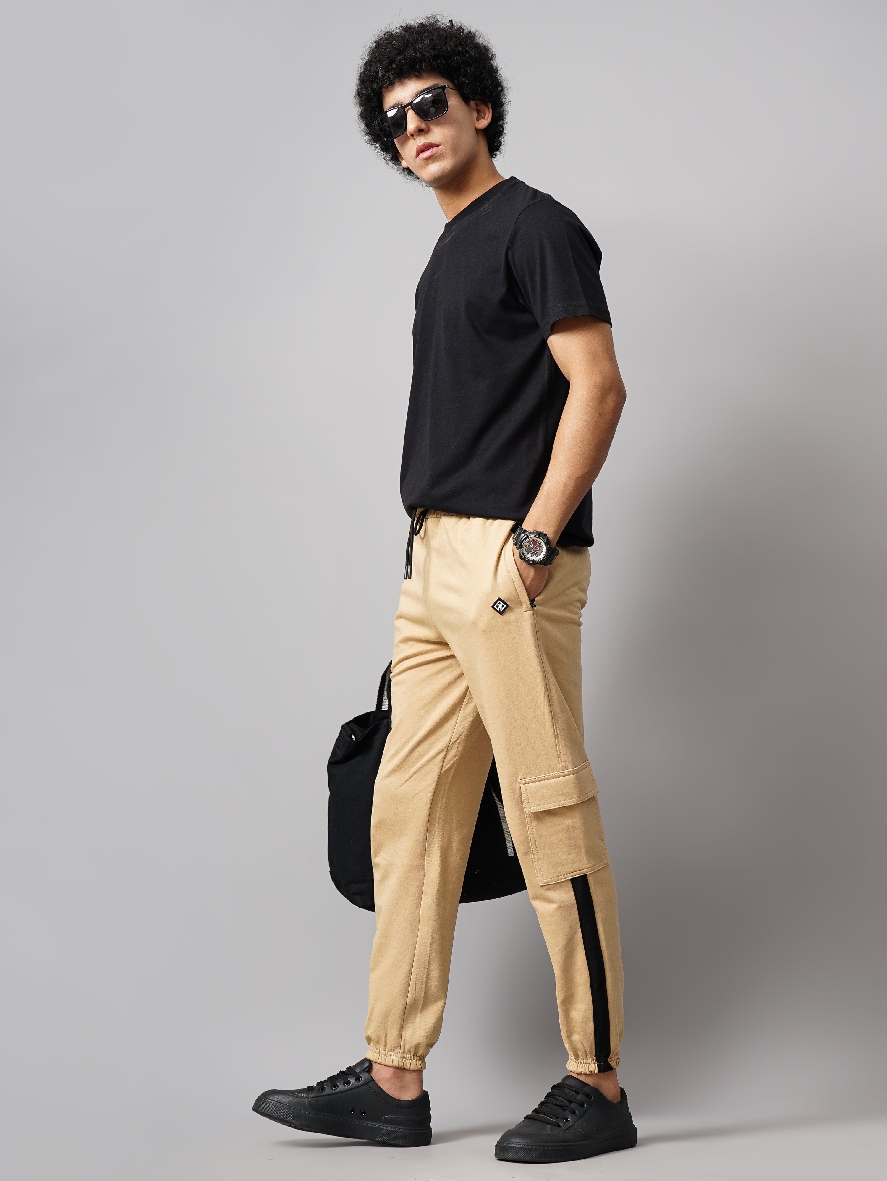 Men Sash Cream Knitted Cargo Pant