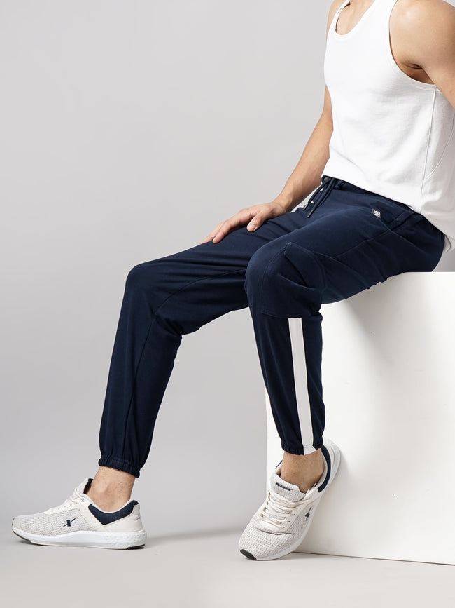Men Sash Navy Knitted Cargo Pant