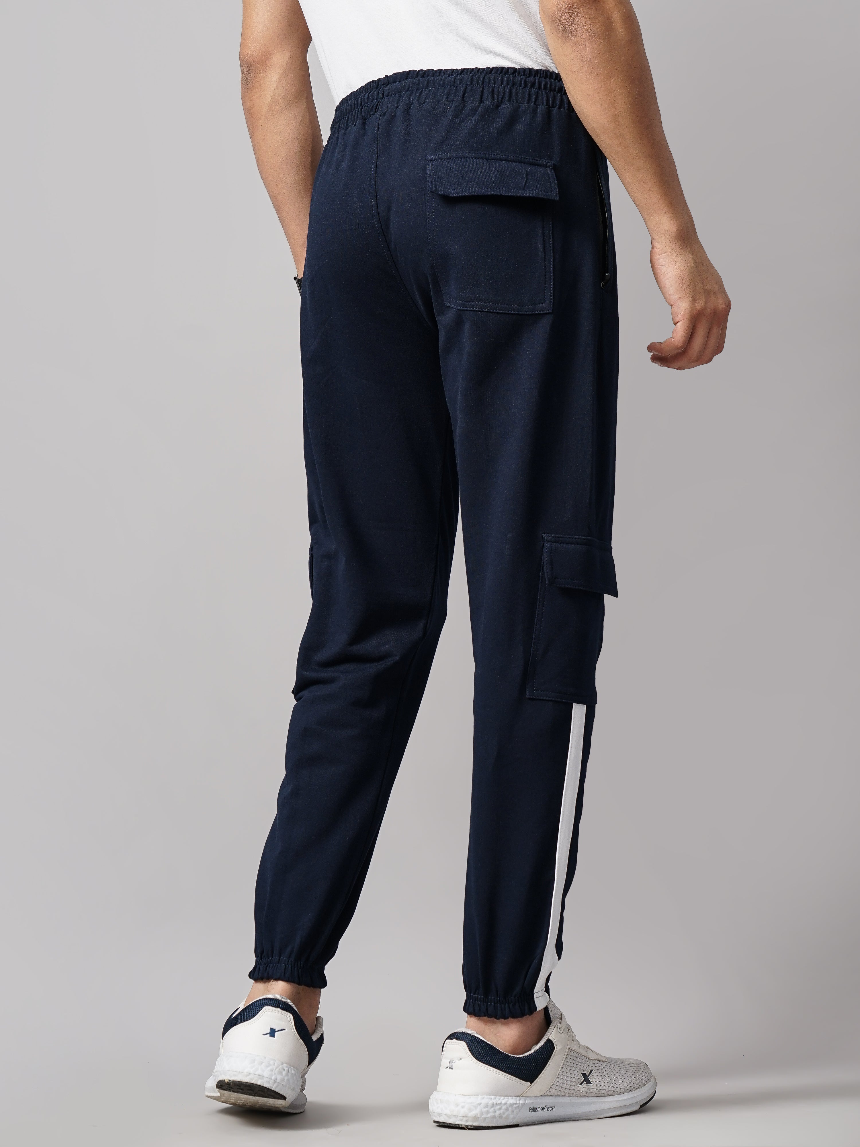 Men Sash Navy Knitted Cargo Pant