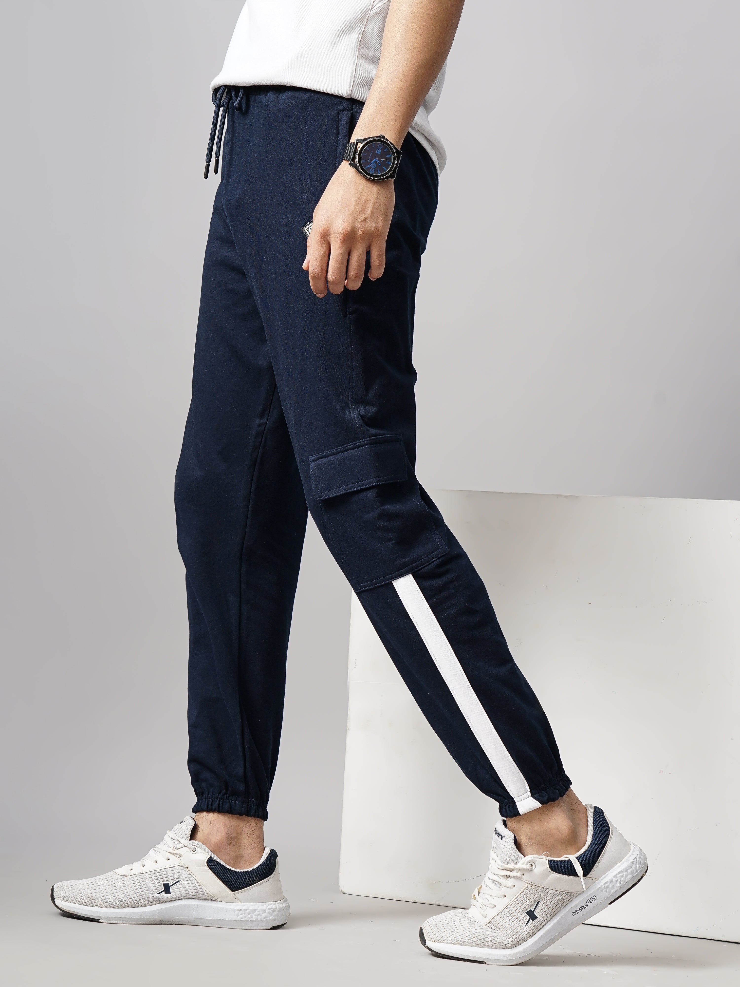 Men Sash Navy Knitted Cargo Pant
