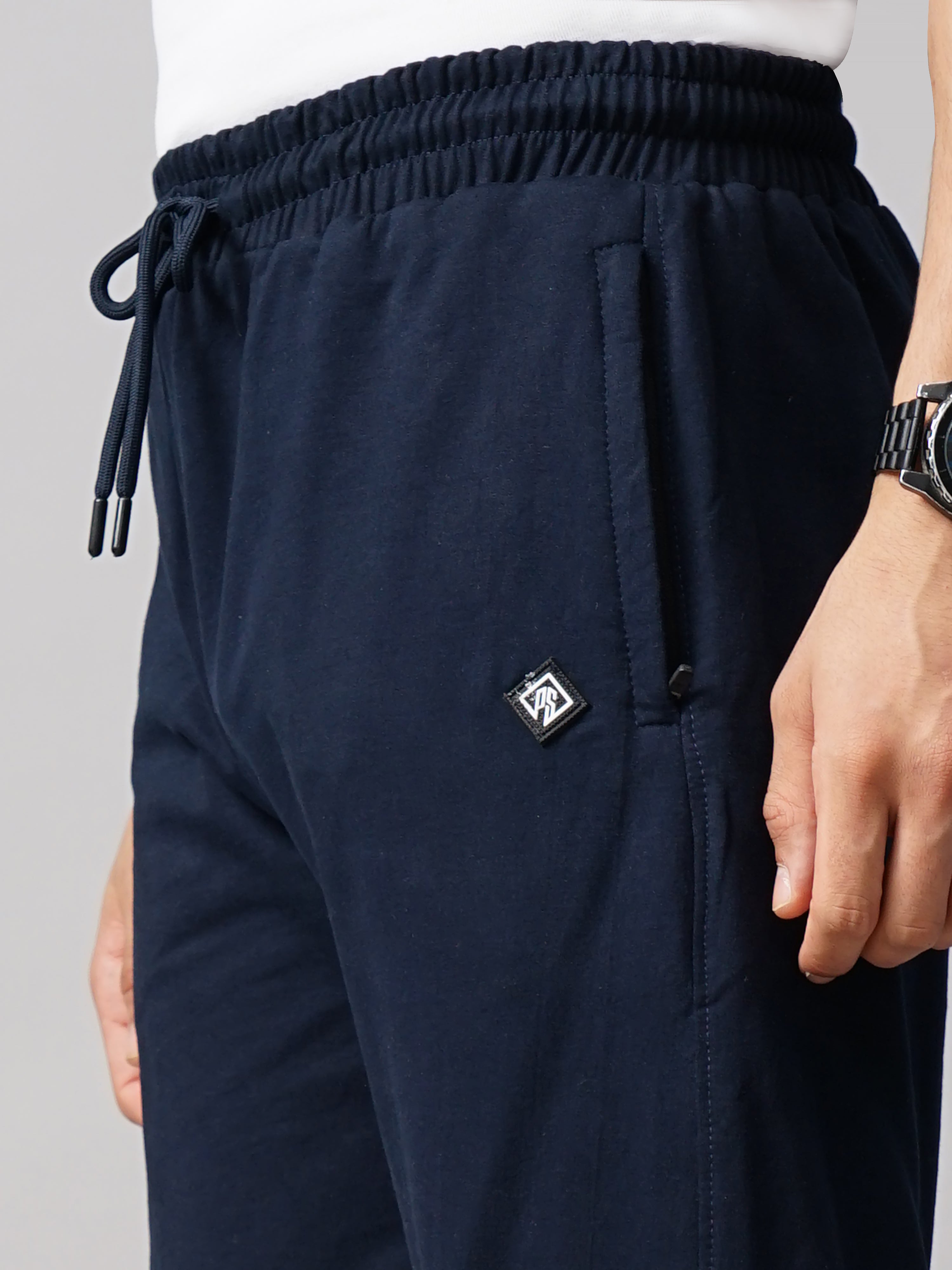 Men Sash Navy Knitted Cargo Pant