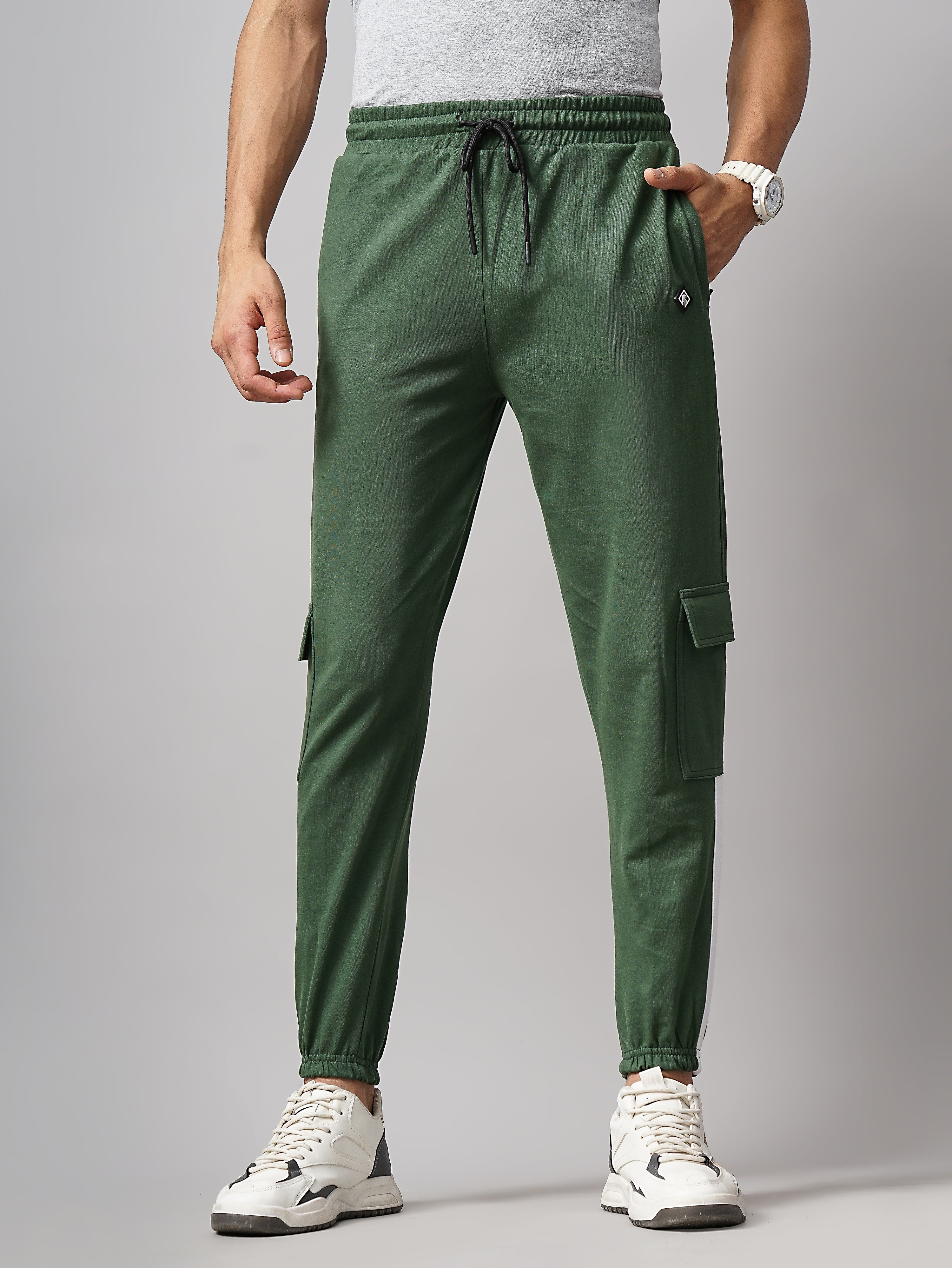Men Sash Olive Knitted Cargo Pant