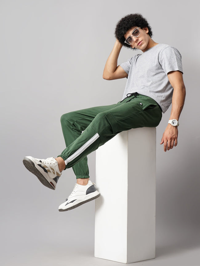 Men Sash Olive Knitted Cargo Pant