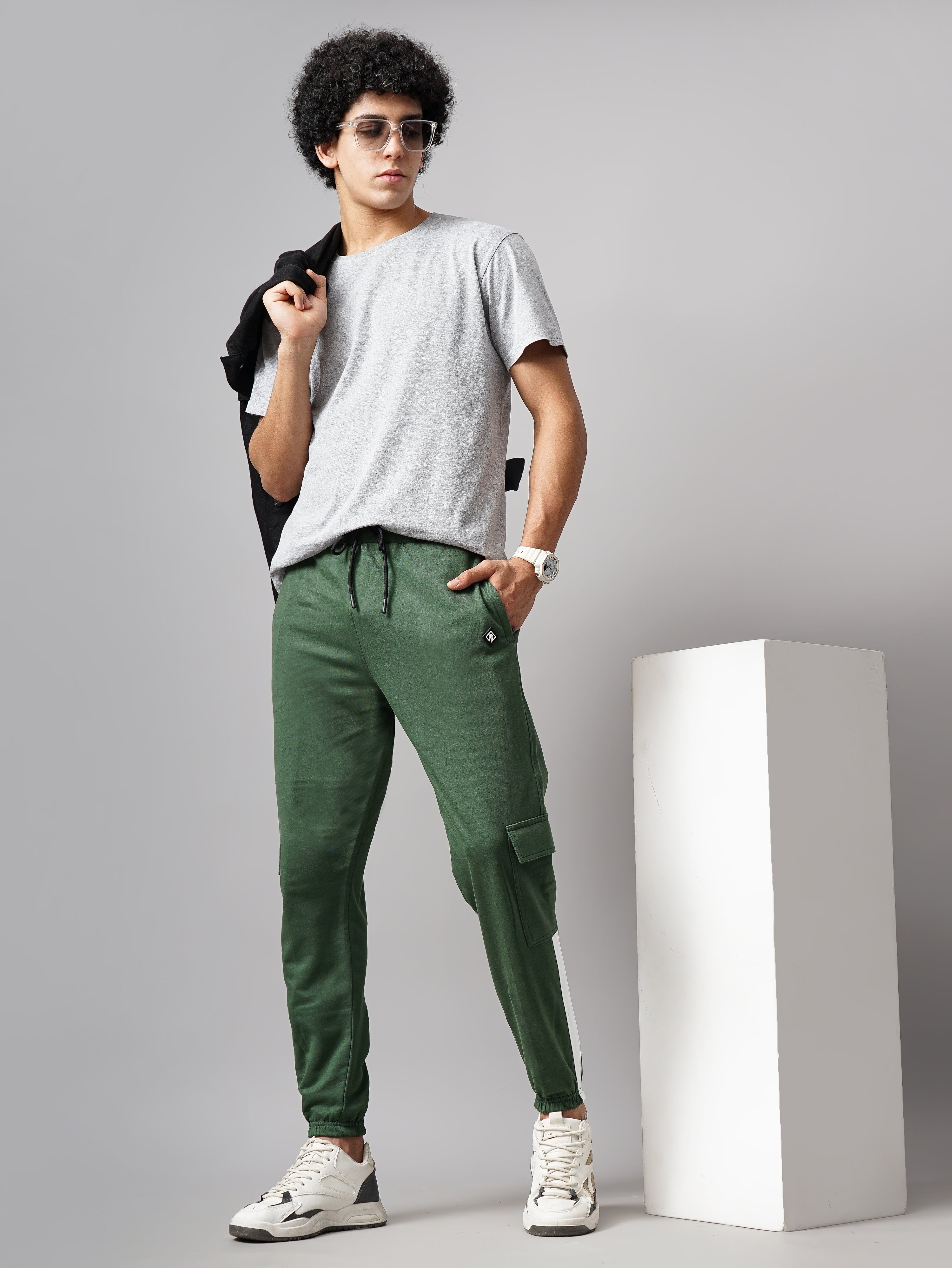 Men Sash Olive Knitted Cargo Pant