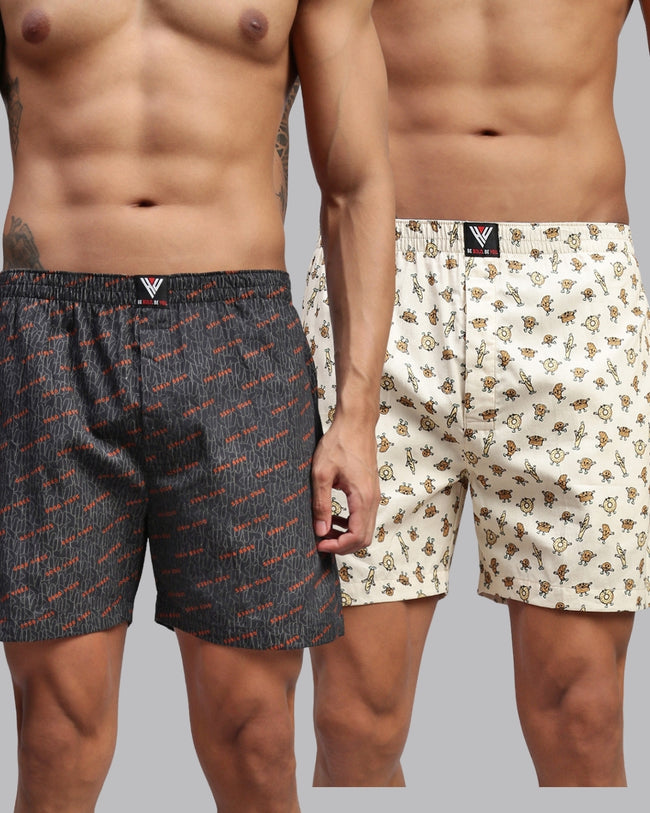Men Pack of 2 Printed Cotton Boxer Shorts