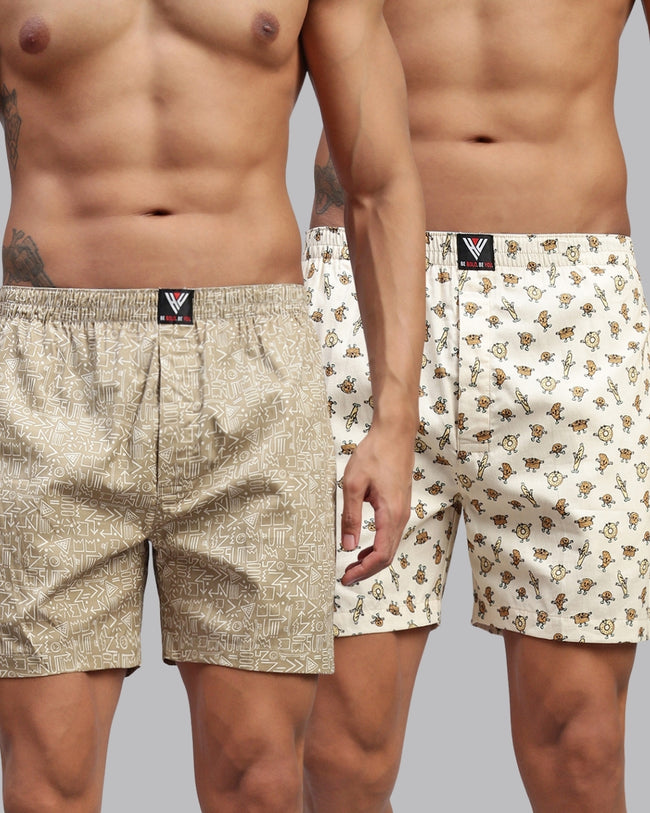 Men Pack of 2 Printed Cotton Boxer Shorts