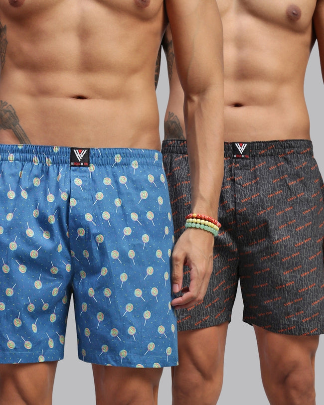 Men Pack of 2 Printed Cotton Boxer Shorts