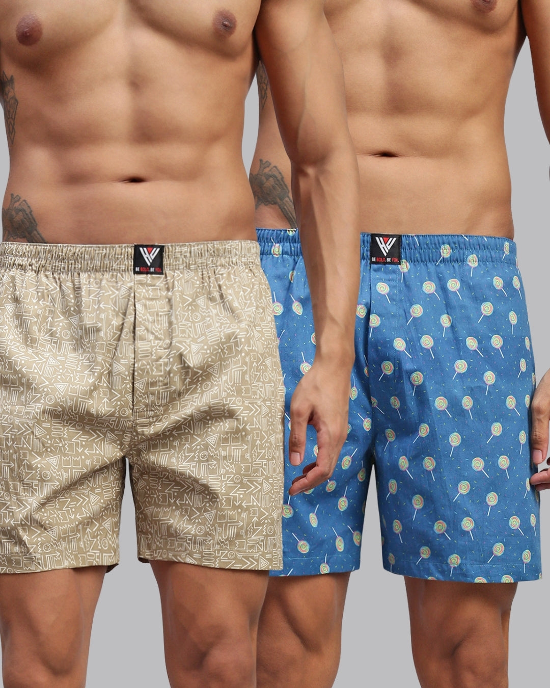 Men Pack of 2 Printed Cotton Boxer Shorts