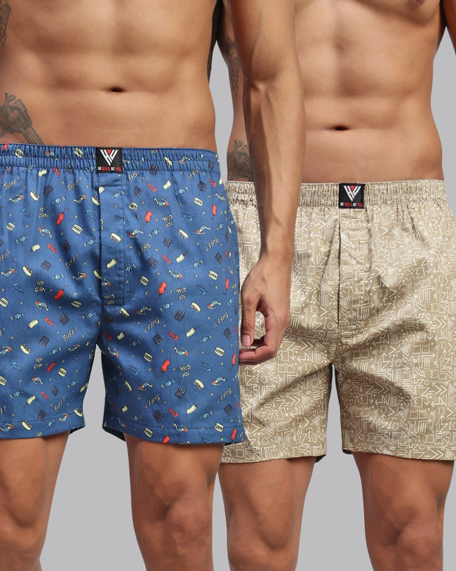 Men Pack of 2 Printed Cotton Boxer Shorts