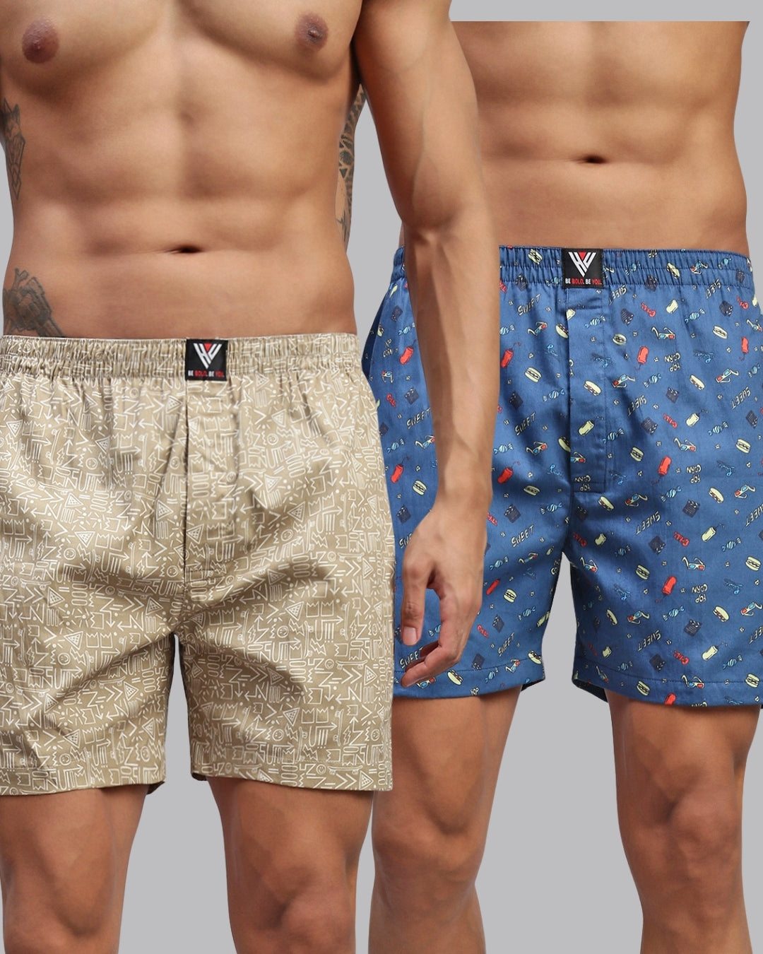 Men Pack of 2 Printed Cotton Boxer Shorts