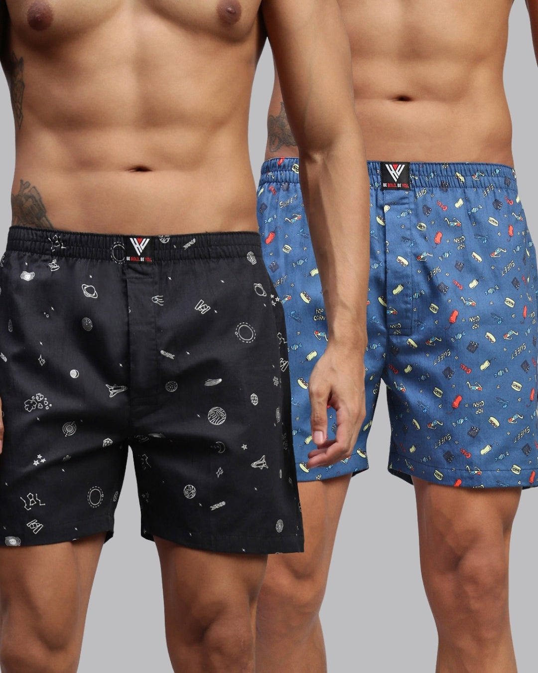 Men Pack of 2 Printed Cotton Boxer Shorts