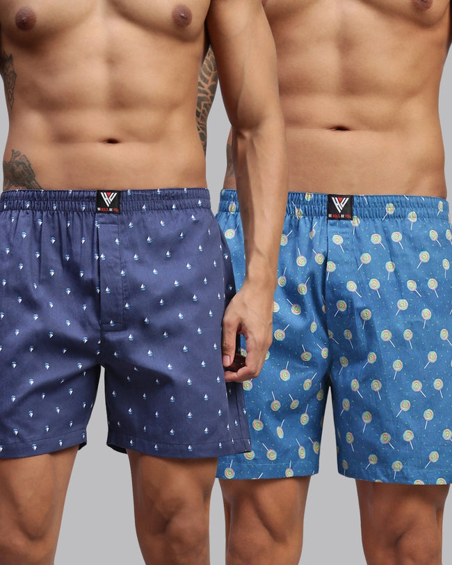 Men Pack of 2 Printed Cotton Boxer Shorts
