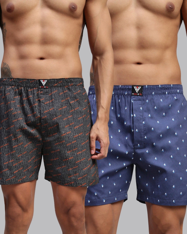 Men Pack of 2 Printed Cotton Boxer Shorts