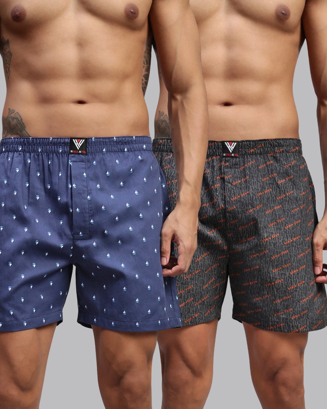 Men Pack of 2 Printed Cotton Boxer Shorts