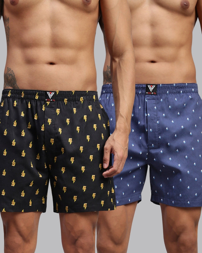 Men Pack of 2 Printed Cotton Boxer Shorts