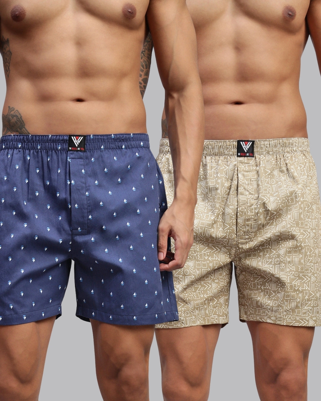Men Pack of 2 Printed Cotton Boxer Shorts