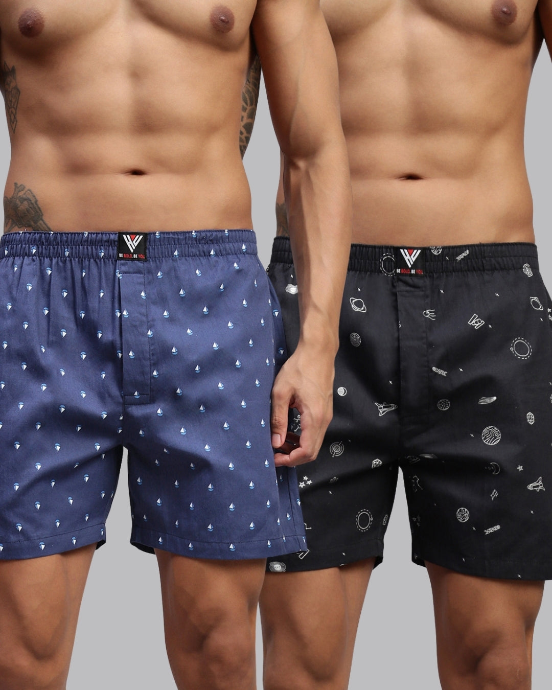 Men Pack of 2 Printed Cotton Boxer Shorts
