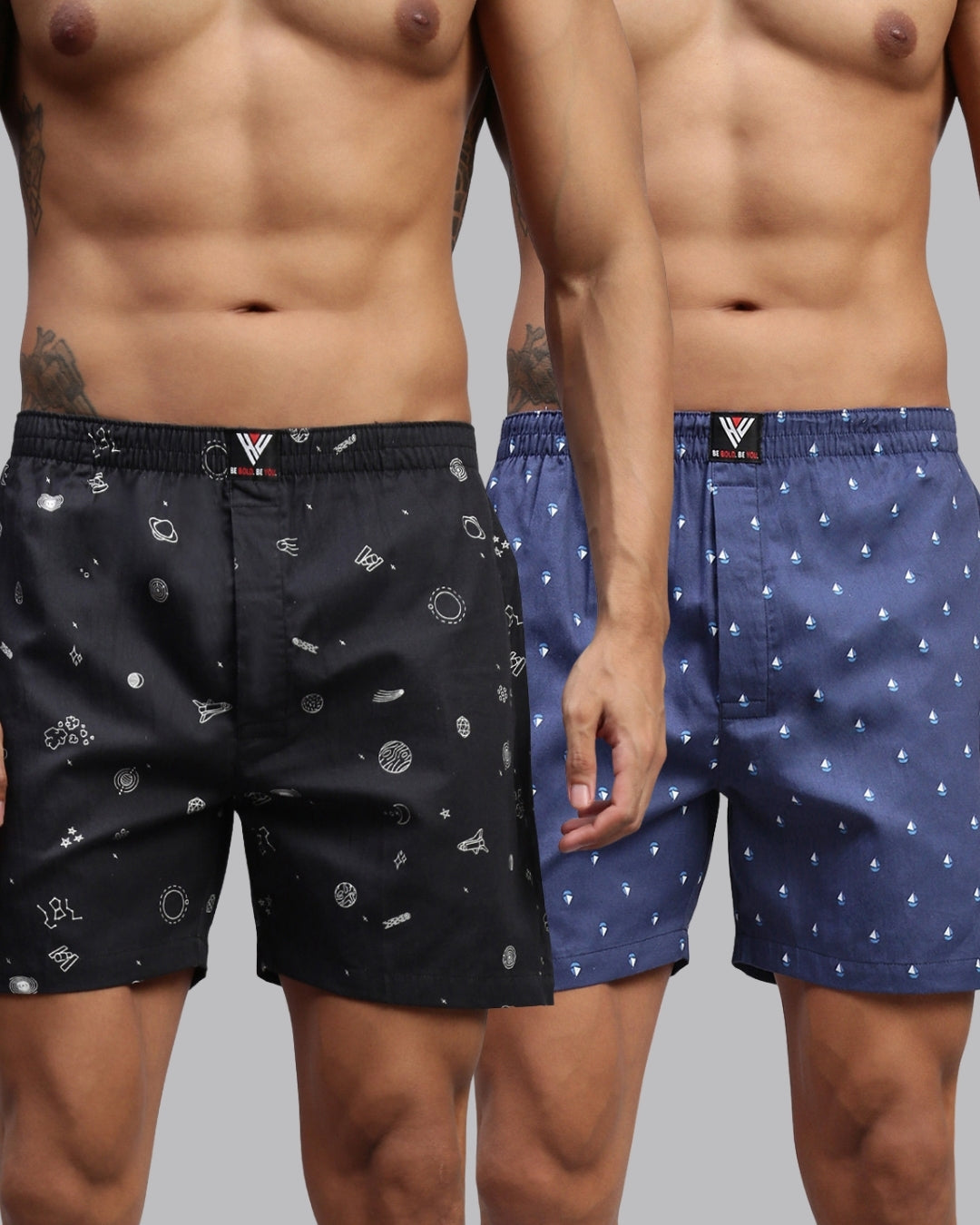 Men Pack of 2 Printed Cotton Boxer Shorts