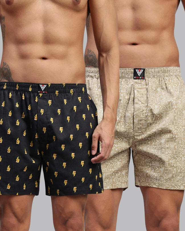 Men Pack of 2 Printed Cotton Boxer Shorts