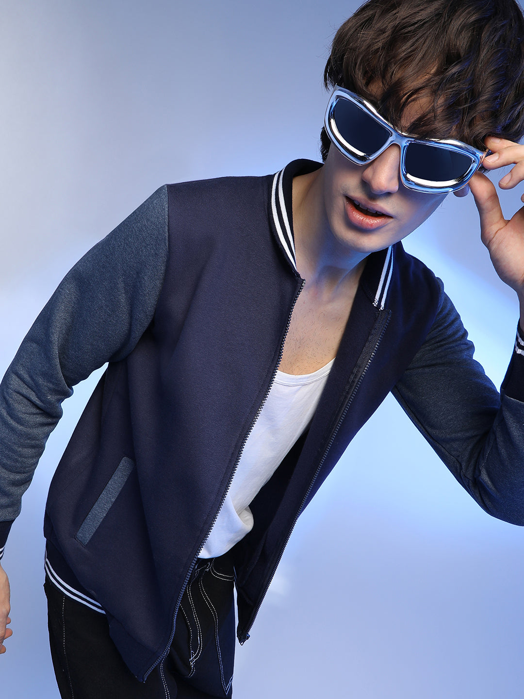 Men Cotton Blend Regular Colourblock Jacket