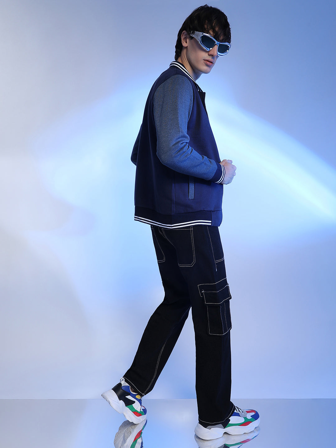 Men Cotton Blend Regular Colourblock Jacket