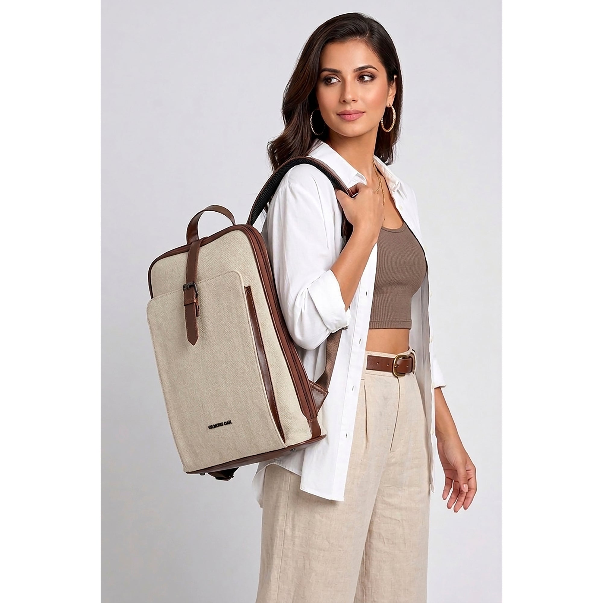 Beige Verona Leatherette  17L Laptop Backpack