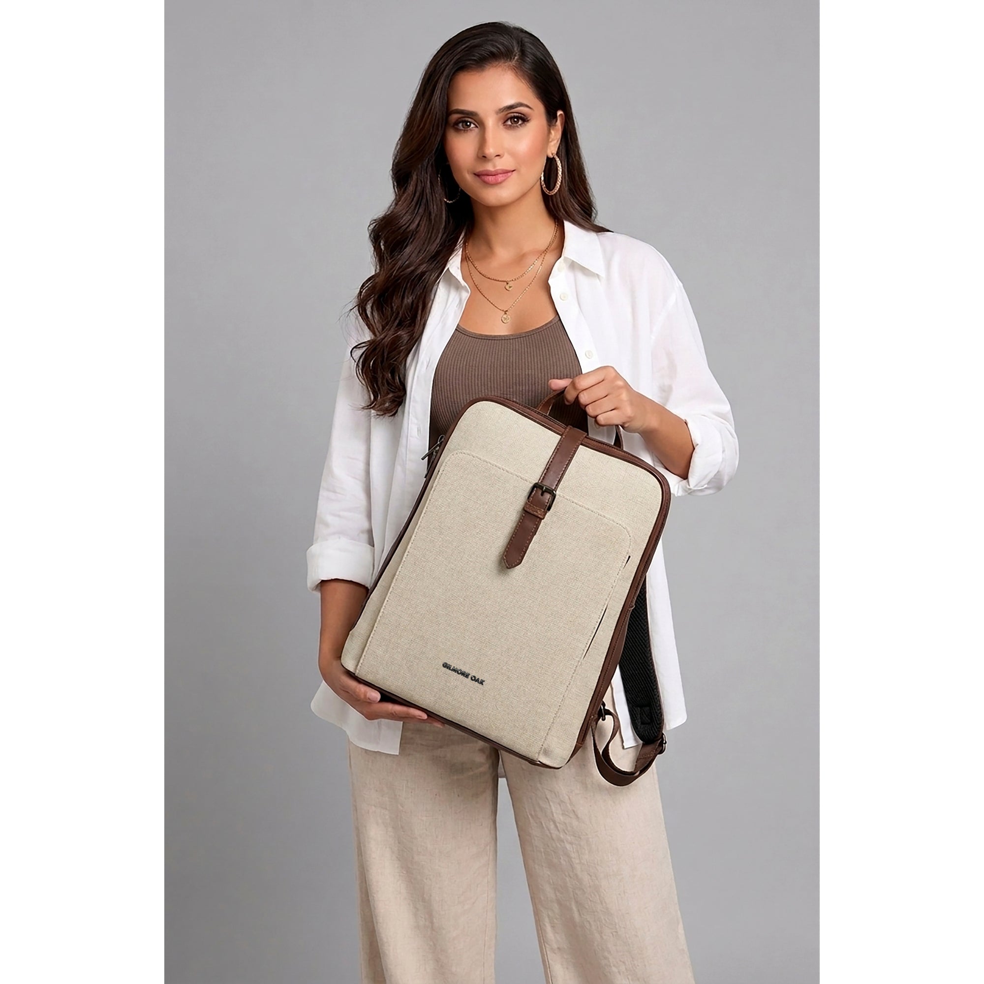 Beige Verona Leatherette  17L Laptop Backpack