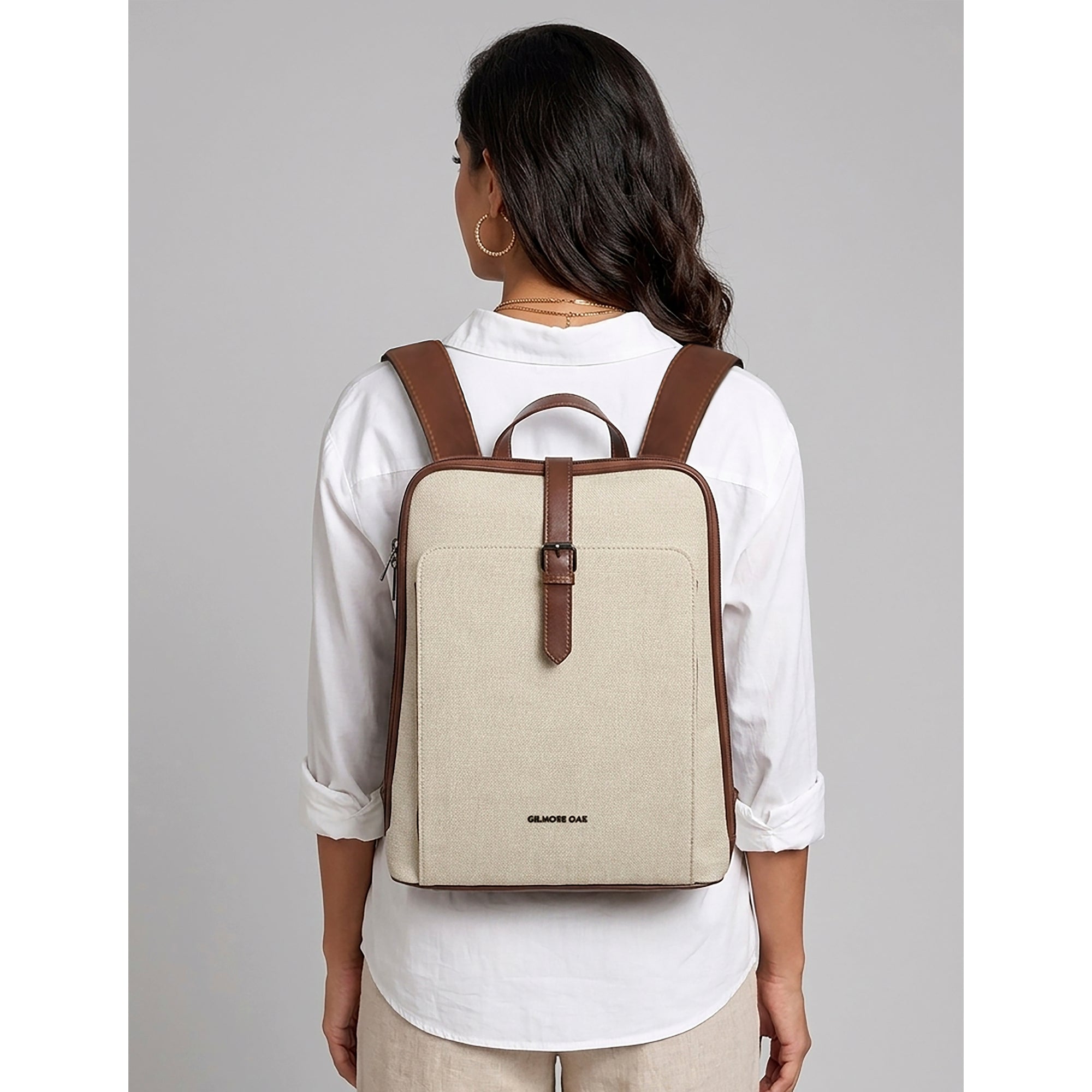 Beige Verona Leatherette  17L Laptop Backpack
