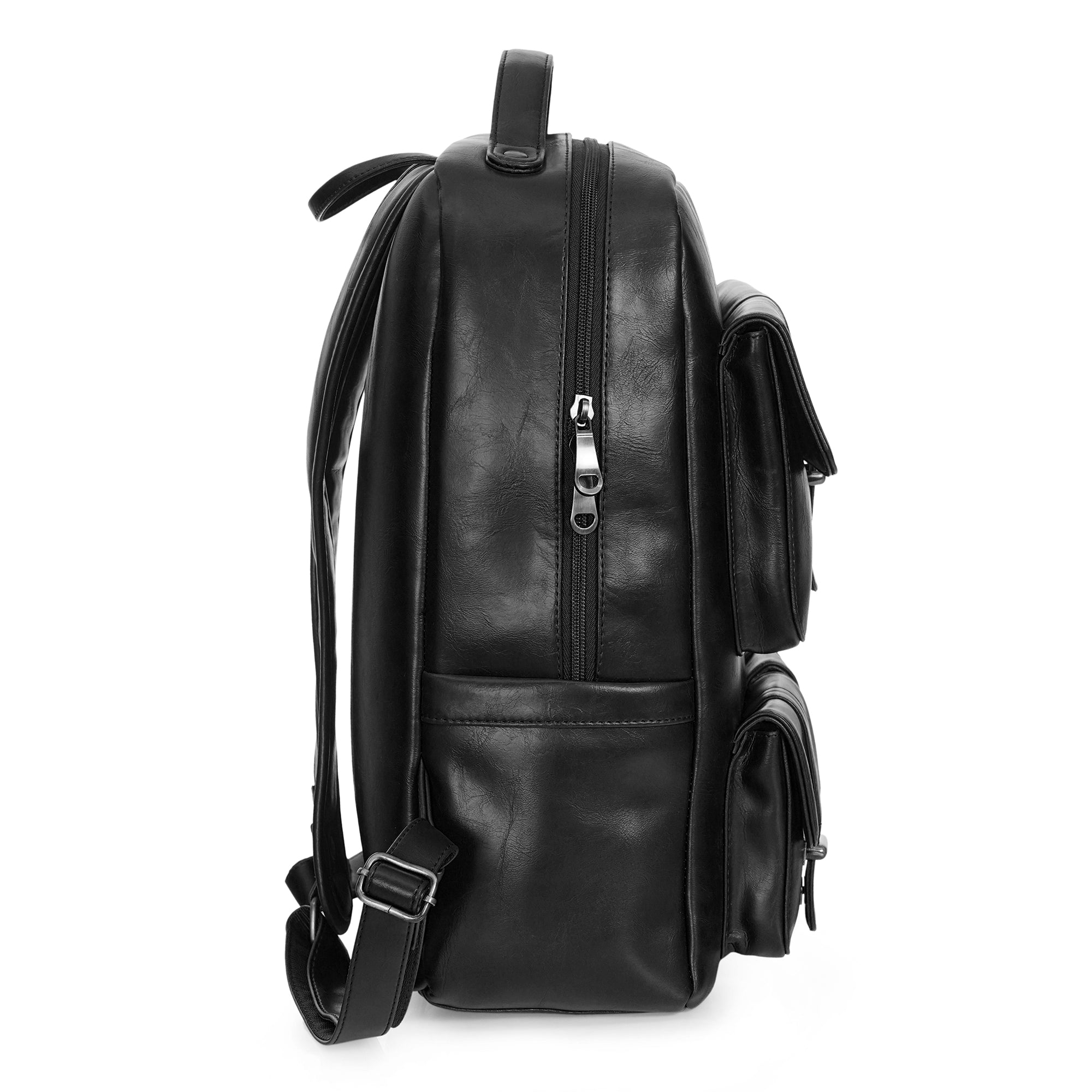 Black Carroway Leatherette Laptop Unisex Backpack