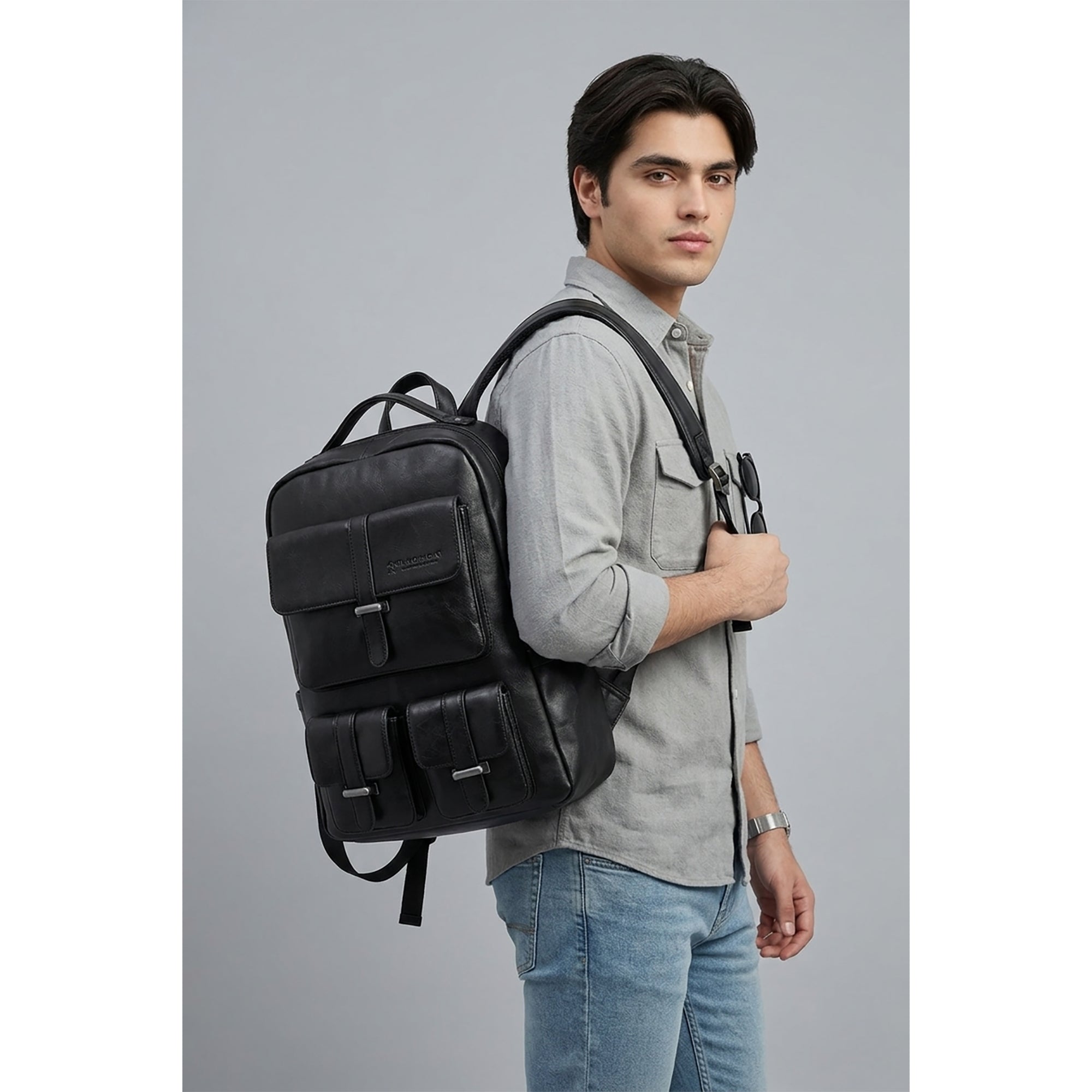 Black Carroway Leatherette Laptop Unisex Backpack