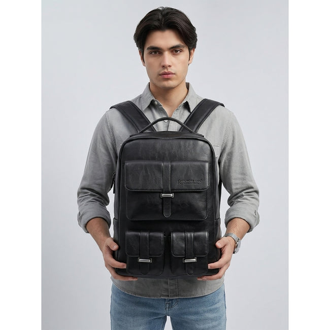 Black Carroway Leatherette Laptop Unisex Backpack