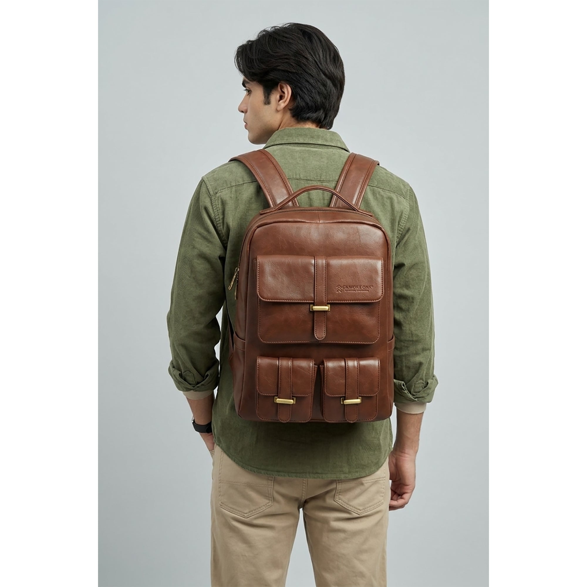 Brown Carroway Leatherette Laptop Unisex Backpack