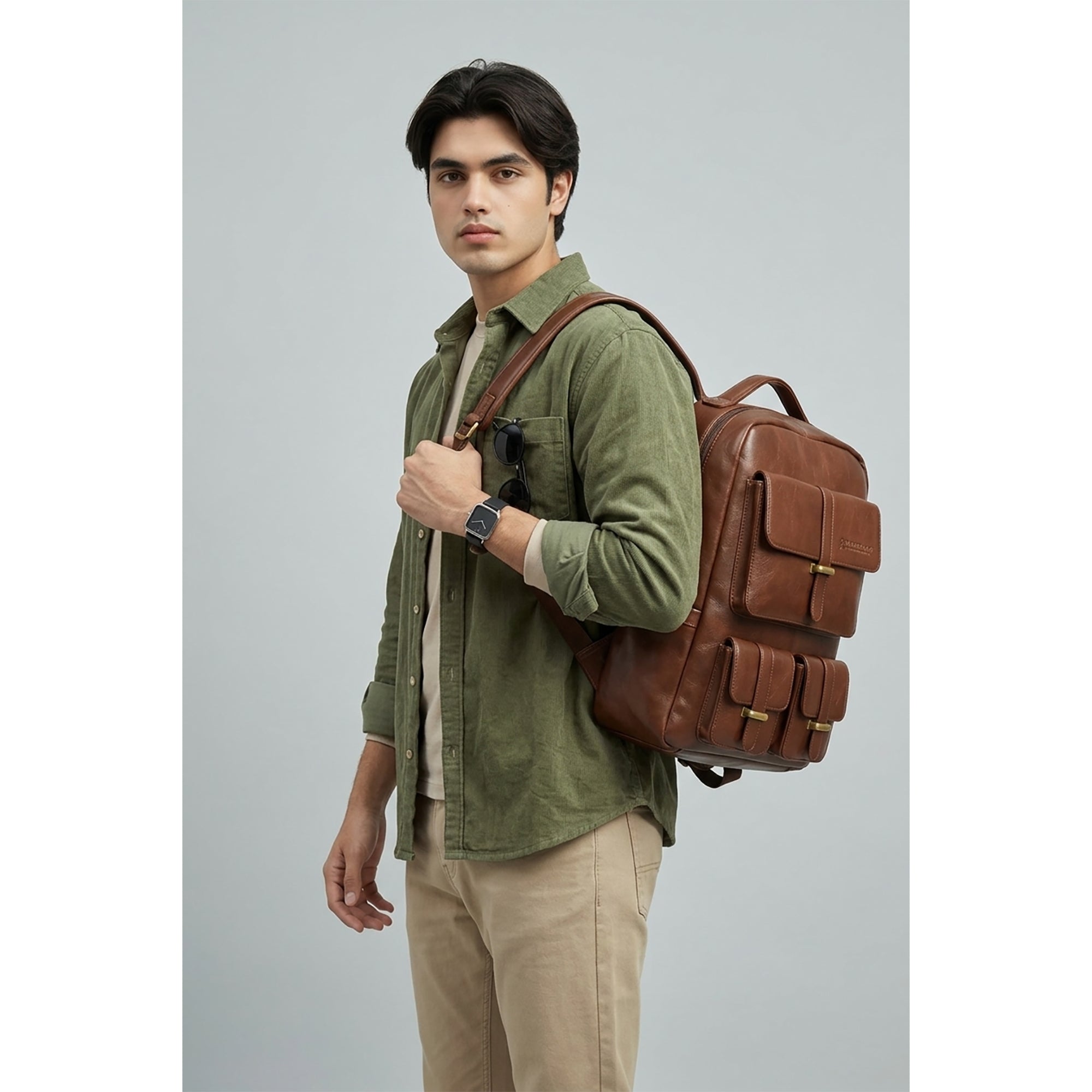 Brown Carroway Leatherette Laptop Unisex Backpack