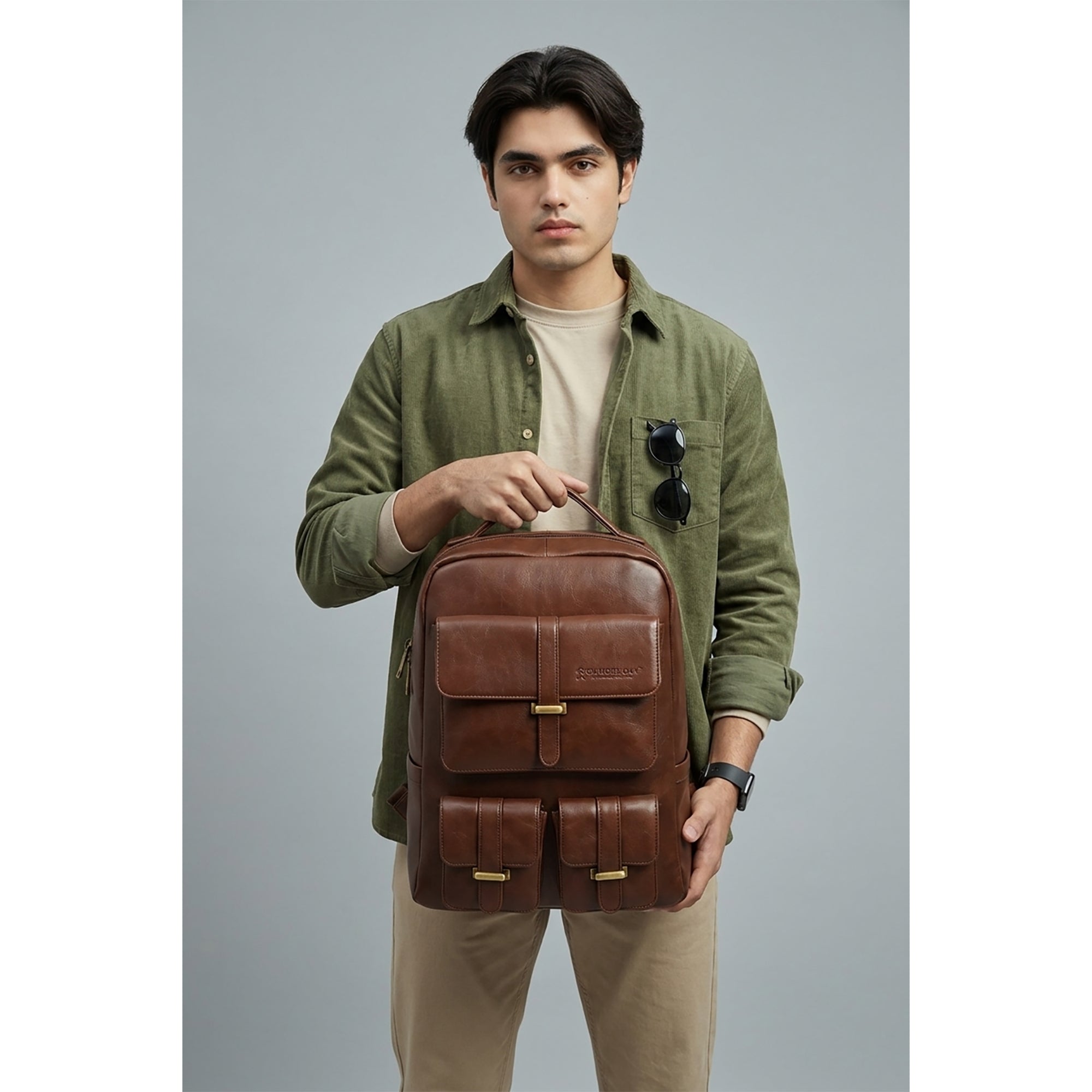Brown Carroway Leatherette Laptop Unisex Backpack