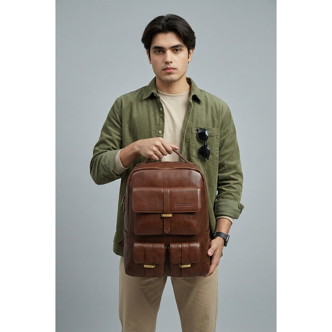 Brown Carroway Leatherette Laptop Unisex Backpack